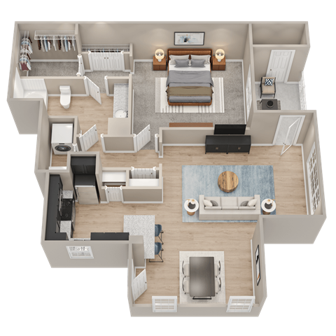 Floor plan for 1 bed, 1 bath, 960 sqft